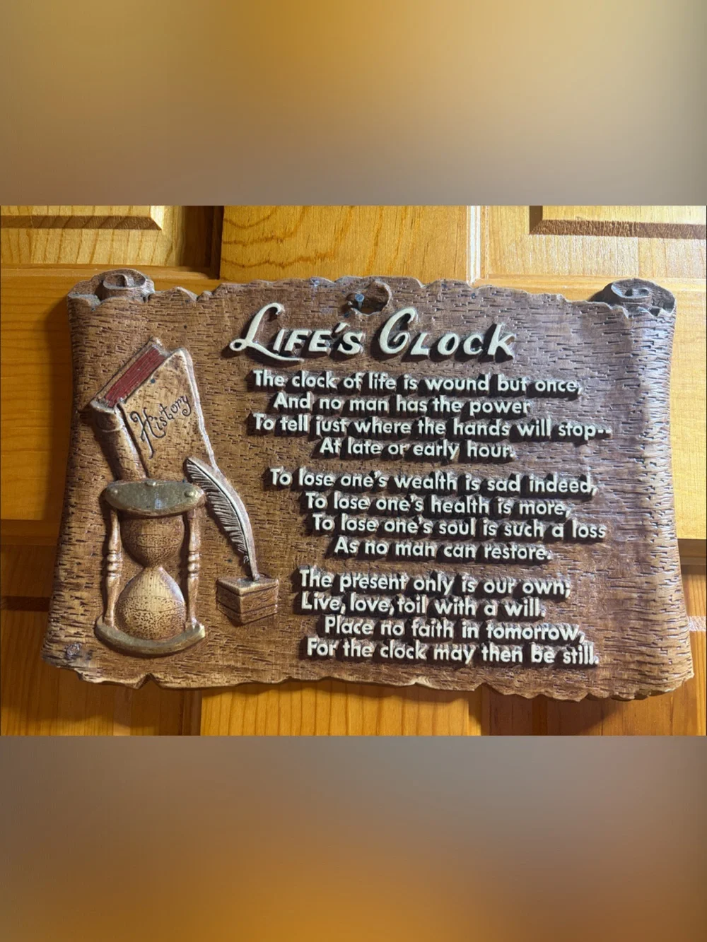 Vintage Wall Plaque - Scroll with “Life’s Clock” Poem